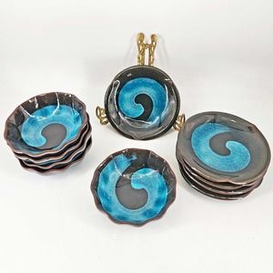 Set of 10 Kyo Shimizu art pottery cracked glaze small plates dishes bowls